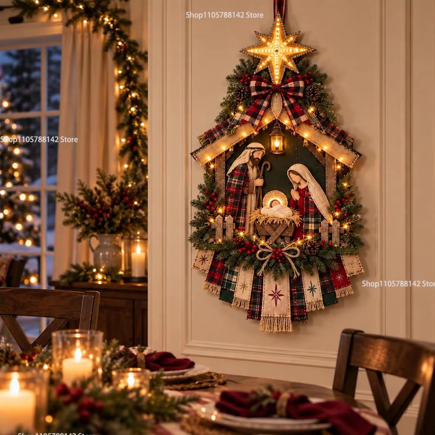 Lighting Christmas Decor - DIY Lighted Christmas Nativity Scene Door
